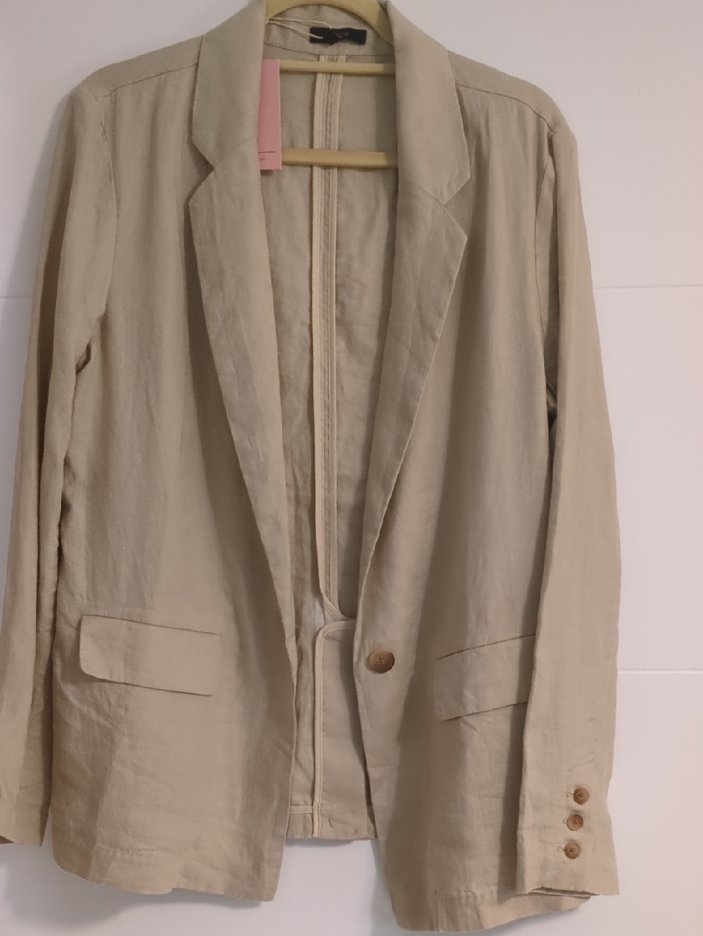 Quince European Linen Beige Lightweight Women's Summer Blazer Office Career SzL - Picture 4 of 7